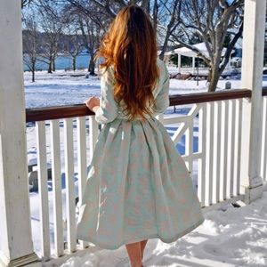Pastel Blue & Pink Brouche Vintage Style Dress